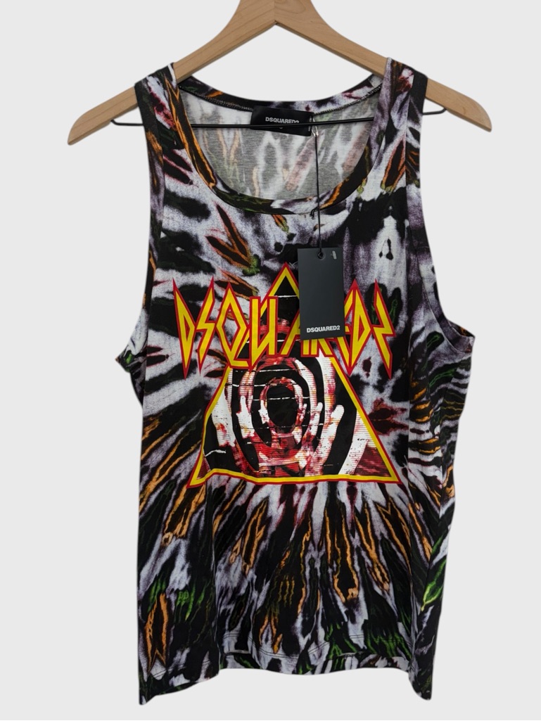 Dsquared2 Nwt Funky Multicolor Def Leppard Print Cotton Tank Size Small